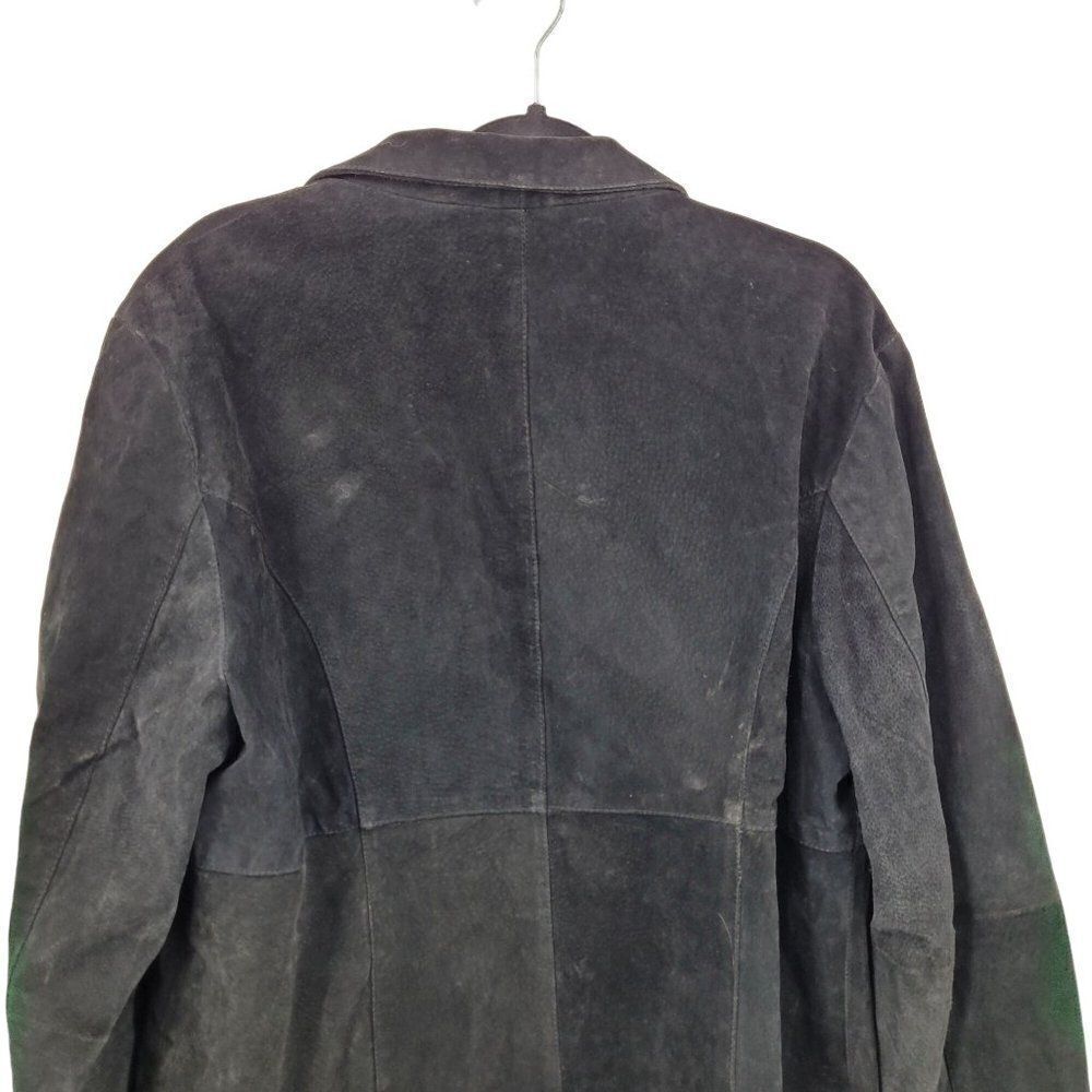 Vintage 80s Leather Jacket XL Black Suede Leather Long Tie‎ Unisex Boho Cosplay - Picture 9 of 11